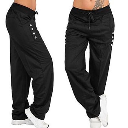 Dam Sweatpants Raka Ben Lösa Löpbyxor Bekväma Byxor Med Snodd Sport Gym Byxor Med Fickor Plus Storlek (XL Svart)