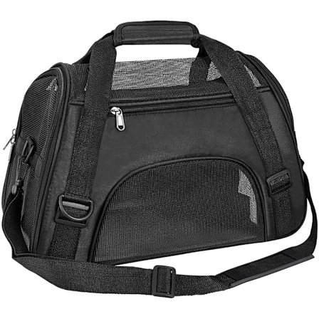 Rejsetaske til kæledyr, godkendt af flyselskaber, bærepose til kæledyr, transportabel taske til små hunde, katte og hvalpe, små dyr (Medium, Sort)