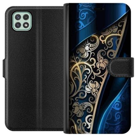 Samsung Galaxy A22 5G Lommeboketui Blå og Gull
