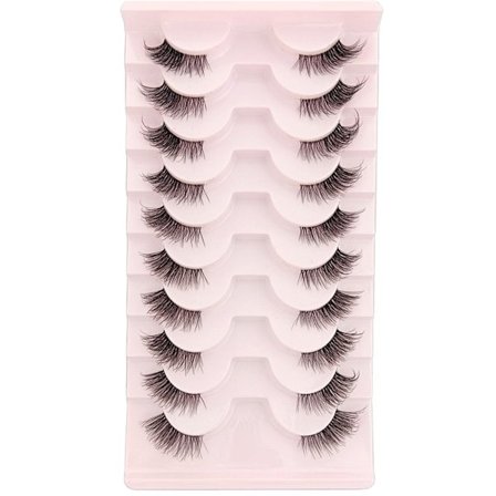 Half Eyelashes Natural Look Wispy Cat-Eye Lashes 3D False Eyelashes Fluffy Soft 10 Pairs Synthetic Fiber Fake Lashes Set