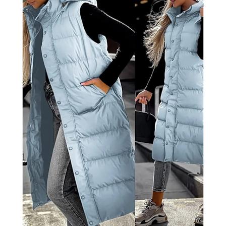 Hættetrøje med lynlås til kvinder Oversize Veste Vinter Yderbeklædning Hættetrøje Parka Mode Quiltet Vest Casual Biue XL