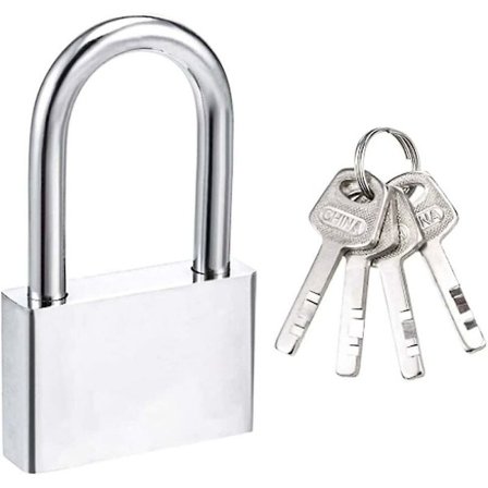 50mm hengelås med 4 nøkler, herdet stålkropp, 8mm diameter lang