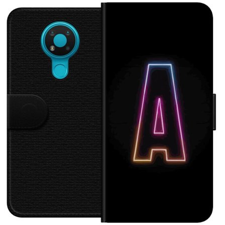 Kompatibel Tegnebogsetui til Nokia Nokia 3.4 Minimalistisk neonbogstav A i regnbuefarvet lys mod sort baggrund i moderne typografisk stil