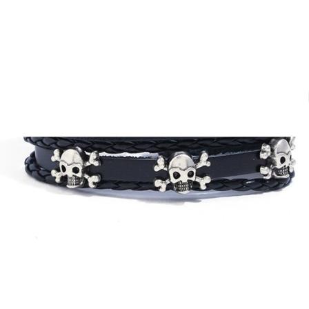 Håndlagde armbånd i autentisk svart skinnhodeskalle Black one size