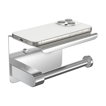 Toalettpappershållare med övre hylla 14 x 10 x 9,5 cm Silver, 304 Rostfritt Stål Hållare - Inga hål krävs