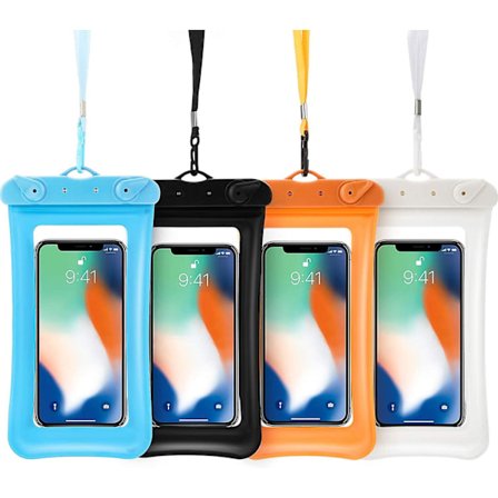 4 stk. flytende vanntett telefonpose flytende vanntett mobiltelefondeksel universell mobiltelefon tørrposedeksel med snor for smarttelefon opptil 6
