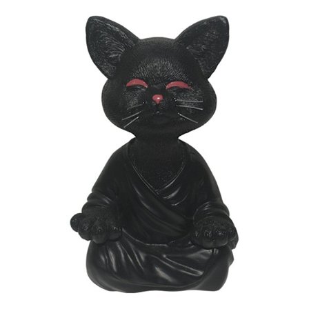 1PC Svart Nyckfull Katt Buddha Figurine för Meditation och Yoga –