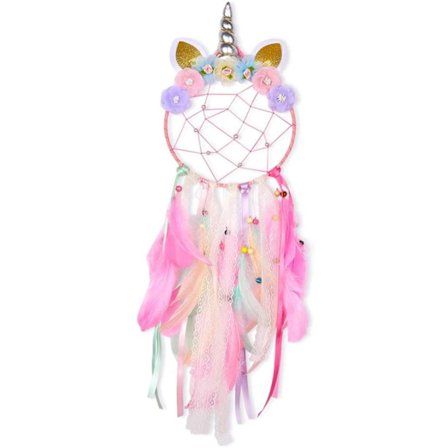 Enhjørning Drømmefanger Lys med Farverig Drømmefanger til Piger Drenge Vægdekoration i Soveværelset Hængende Pryd Festivalgave A