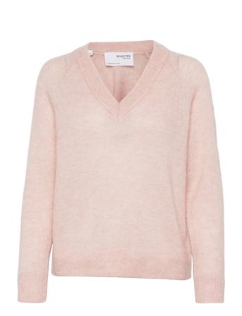 Slflulu Ls Knit V-Neck Pink Selected Femme