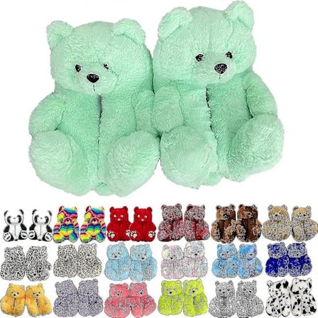 Teddybjørn Tøfler Dame Plys Dyretøfler Varme Vinter Sko Faux Pels Anti Skrid M Zekai Blå Grøn