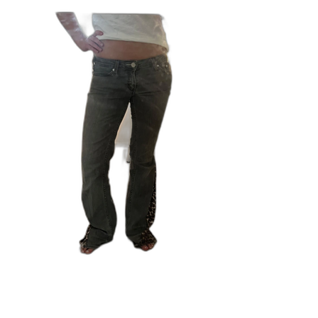 Grå bootcut jeans med leoparddetalj