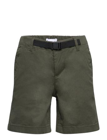 Baggy Twill Shorts Belt Details - G Shorts Chino Shorts Kakigrønn Knowledge Cotton Apparel*Betinget Tilbud