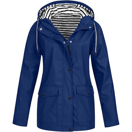 Vanntett damejakke med hette, regnjakke, lett, pakkbar, utendørs, regnjakke med glidelås, lang regnkåpe