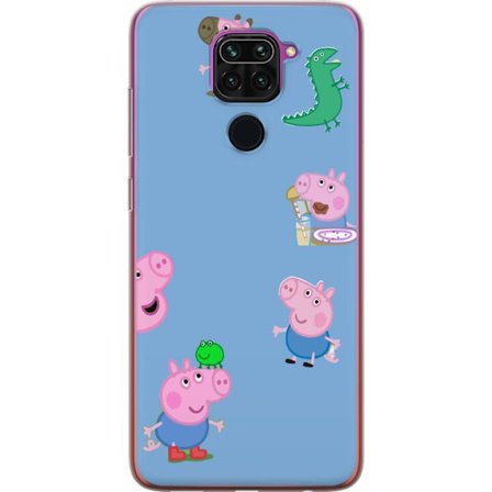 Yhteensopiva Puhelinkuori Xiaomi Redmi Note 9 Peppa Pig kasvomalli vaaleansinisellä pohjalla, toistuva leikkisä lasten motiivi Greeta Possulla