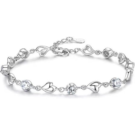 Sølv Love Heart Armbånd Sparkle Cubic Zirconia Armbånd Vintage Klassisk Justerbar Krystal Venskabsarmbånd Smykkegave til Fødselsdag