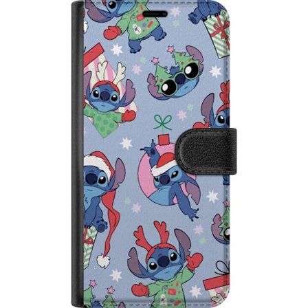 Yhteensopiva Lompakkokotelo Samsung Galaxy A16 5G Disney Stitch joulukuvio Joulu Stitch Joulupukin sarvet sininen tausta Disney joulusuunnittelu