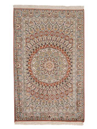 Oriental Kashmir Pure Silk Rug 79X125 Brown/Beige Silk, India