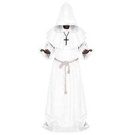 Middelalder Prest Munkekappe Broder Munk Hettehette Renessanse Kostyme Cosplay(M Hvit)