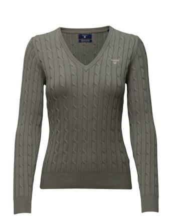 Stretch Cotton Cable V-Neck Villapaita Vihreä GANT