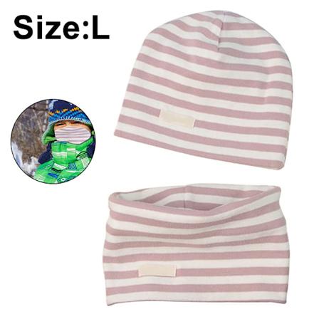 Hatt- och halsdukssats för barn 4-6 år (huvudomkrets 51-54 cm) - Rosa och vita ränder
