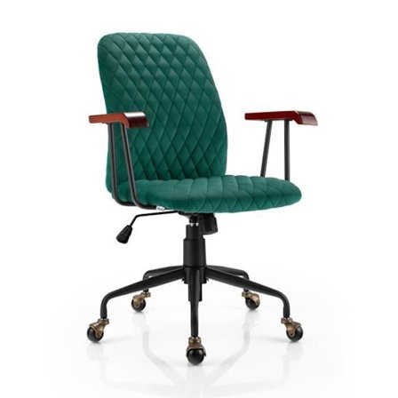 COSTWAY Kontorstol med Hjul i Elegant Vintage Style Velvet, Justerbar Drejestol Grøn