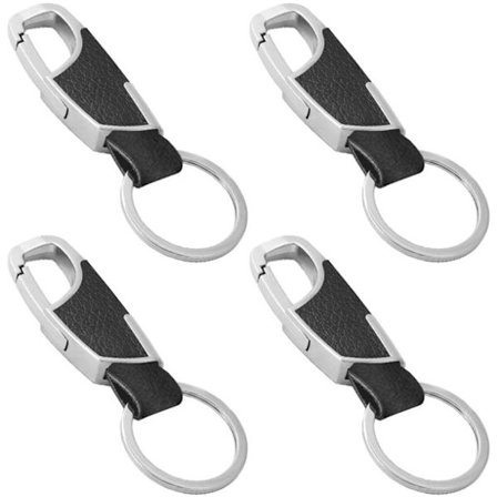 4 Pakker Rustfrit Stål Nøglering med Læder, Premium Heavy Duty Bil Hjem Kontor Nøglering med Ring til Mænd og Kvinder