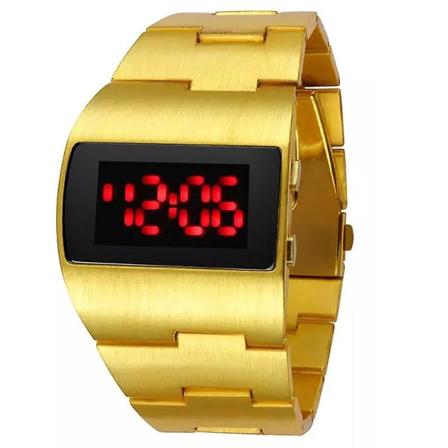2024 Fashion Led Digitalklocka Herr Nilitary Sportklockor Svart Rostfritt Stål Stor Handled Multifunktion Elektroniska Armbandsur Herr Aa(guld röd)