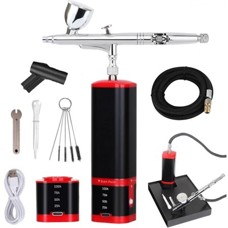 Dubbelverkande Extra Batteri Airbrush Kit med Kompressor Utbytbart Batteri Sladdlös Air Brush Set för Manikyr, Målning