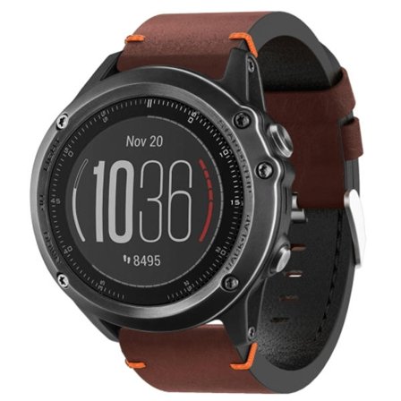 För Garmin Fenix ​​3 26mm lädersutur stålspänne watch