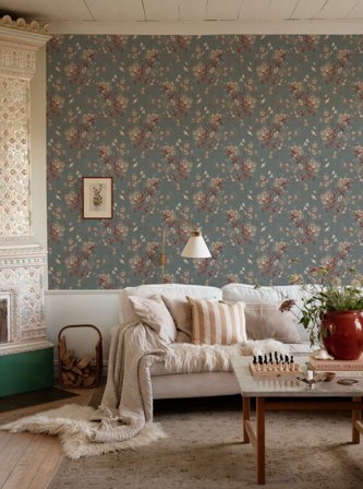 Duro Tapet, Ingeborg 099-04 Gammalsvenska Papper, L, Blå, Färg & tapeter