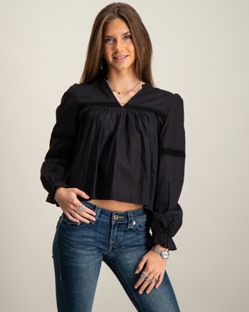 RYVLS Lace Blouse Svart Topper/Bluser Jente - Kids Brand Store