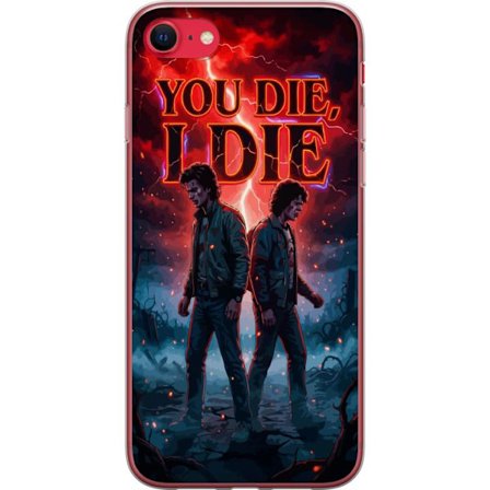 Yhteensopiva Puhelinkuori Apple iPhone SE (2022) Stranger Things -inspiroitunut motiivi kahdesta nuoresta miehestä, punainen salamoitava taivas, tumma