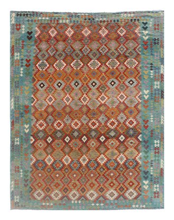 Hand Woven Kilim Afghan Old Style Rug 315X495 Brown/Green