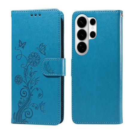 Samsung Galaxy S26 Ultra Plånboksfodral Konstläder Blomtryck Ställ - Blå