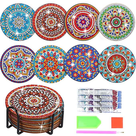 8 stk. diamantunderlag med holder, håndværk til voksne, mandala-underlag til DIY-maling, diamantmalingsunderlag