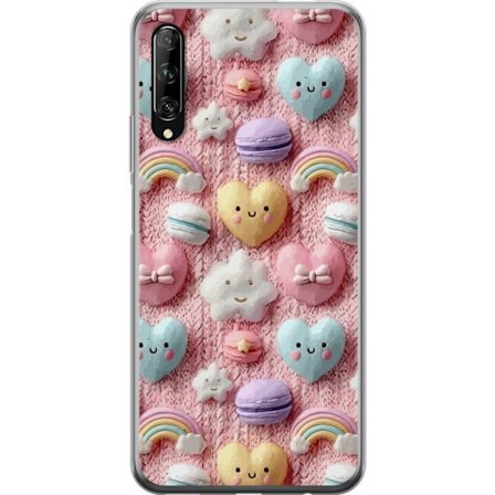 Yhteensopiva Puhelinkuori Huawei P smart Pro 2019 Pastellimotiiivi sydämillä, pilvillä, sateenkaarilla ja makaronseilla vaaleanpunaisella taustalla su