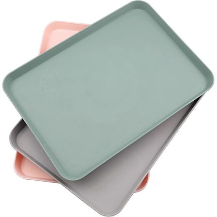 Pakke med 3 Plast Serveringsbrett, Plastbrett, Små Rektangulære Brett For Kjøkken, Spisestue, Cafe, (Rosa, Grå, Grågrønn) fra KUOLU STORE