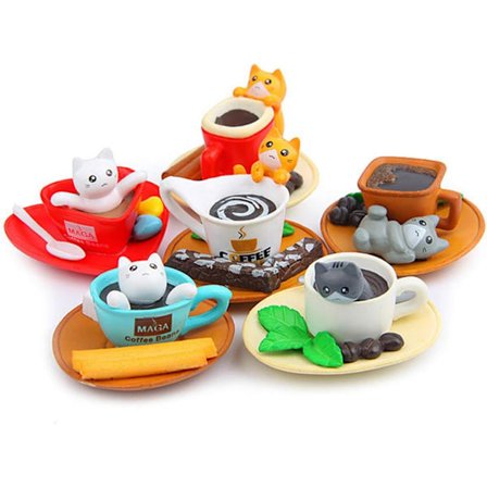 Snygga Roliga Söta 3D-Kaffekattmagneter, 6-pack, Stark Kylskåpsmagnet, Dekoration för Kyl, Kontor, Vittavla