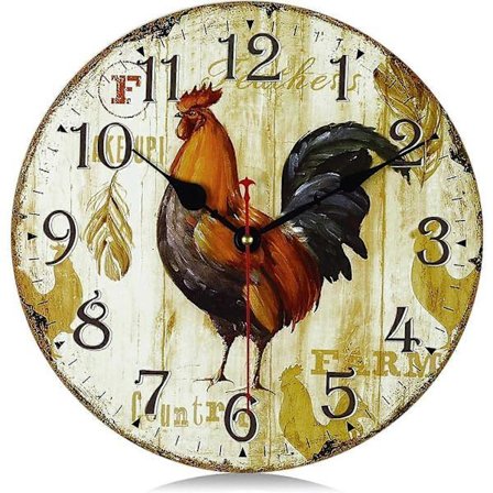Wooden Wall Clock with Rooster Pattern, Silent Non-Ticking 12 Inch Battery Operated Vintage Shabby Chic Rustic Farmhouse Clock Wall Decor for Bedroom