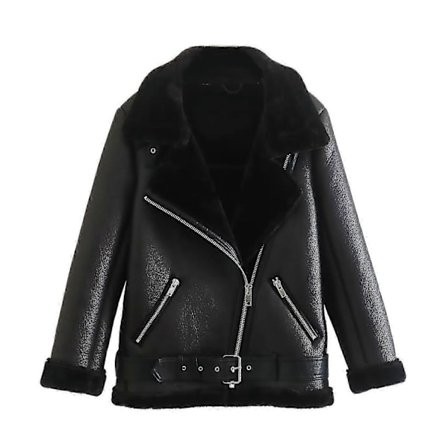 Faux Shearling Moto Jakke til Kvinder Tyk Foret Parka Vinter Shearling Frakke Læderjakke