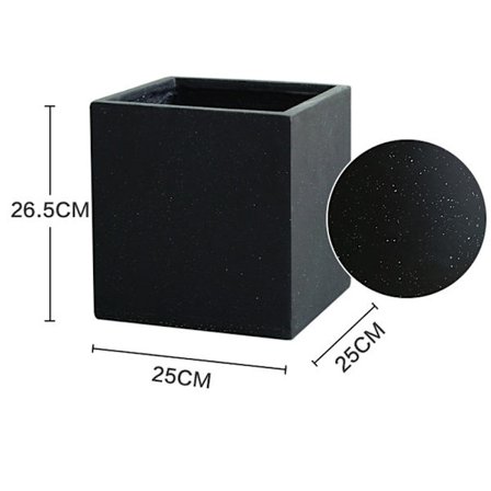 (Svart) Fyrkantig kruka - Imitationsstensdekor - Enkelvägg - Vattenreservoar - 25 x 25 x 26,5 cm