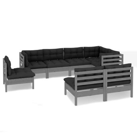 Vidaxl Loungegrupp Med Dynor 8 Delar Grå Massiv Furu Grå