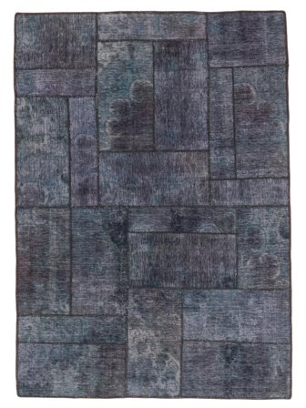 Håndknyttet Patchwork 142X208 Vintage Ullteppe Svart/Mørk Grå Lite