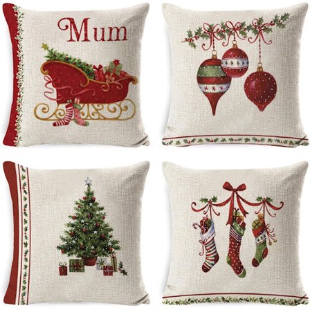 Sæt med 4 julepuder, sofapuder, pudebetræk til juledekoration i hjemmet