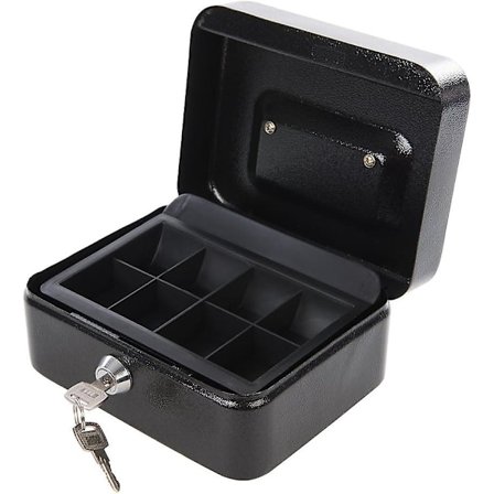 Låsbar metallboks for kontanter og verdisaker - Svart - 12,5x9,5x6 cm