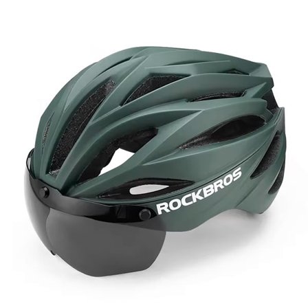 Rockbros cykelhjälm med visir, avtagbara UV-skyddande skyddsglasögon, Unisex - Grön