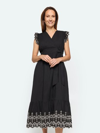 JENSEN - Kjole - Sort - Broderie Anglaise