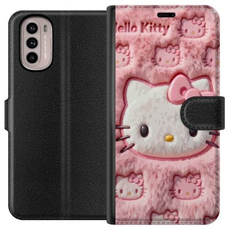 Kompatibelt Lommeboketui til Motorola Moto G41 Hello Kitty rosa fluffy bakgrunn med ikoniskt ansikt og kawaii-estetikk