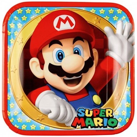 Super Mario Svampvärld Pappersfat - 8 Stycken 23 cm