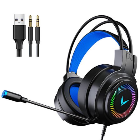 Gaming Headset Hörlurar med Surroundljud - för PS4, PC, Xbox One, Brusreducerande Over Ear Gaming Headset med Mikrofon, Coola Ljus, Bekväma